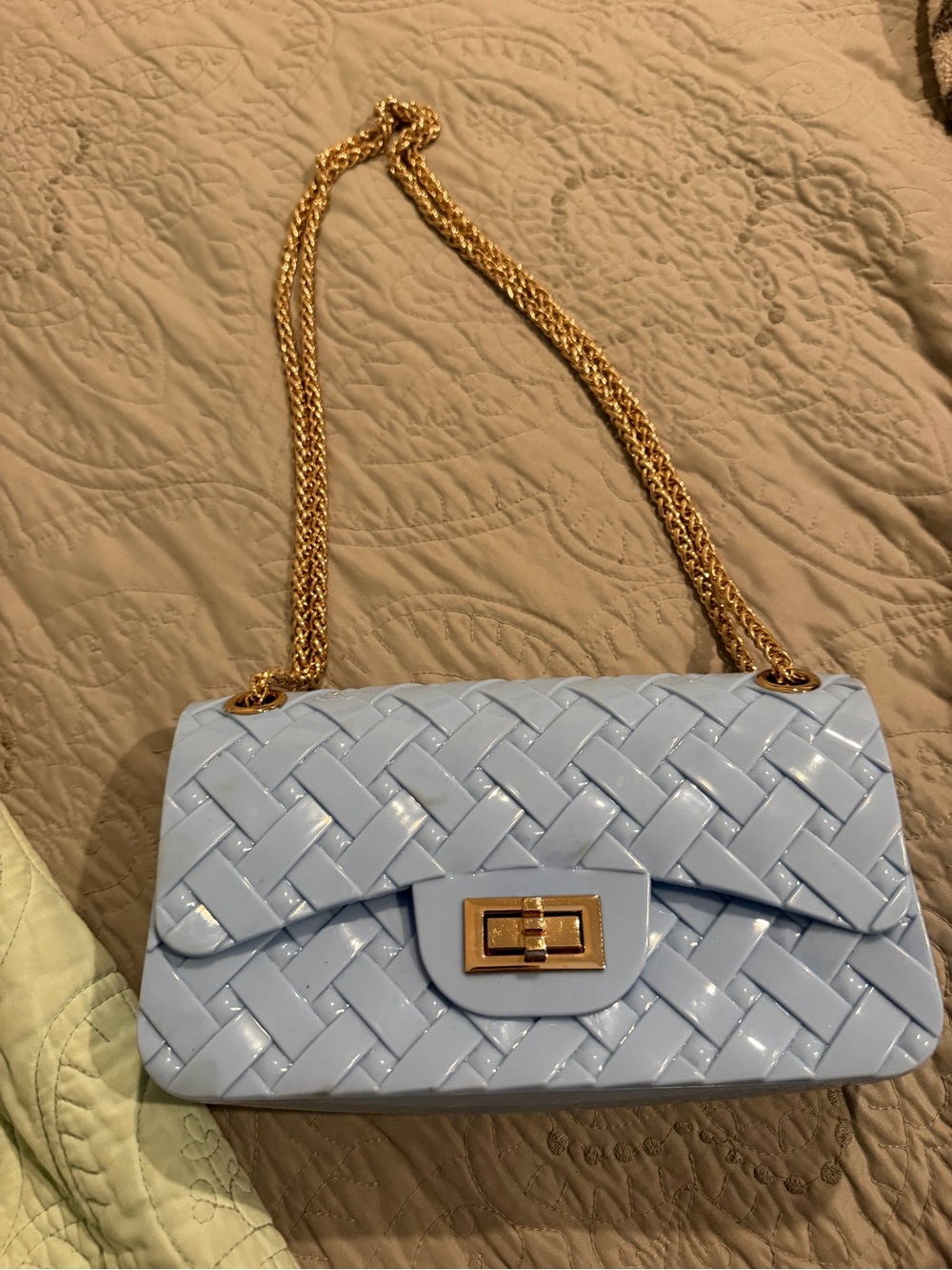 Light Blue Jelly Crossbody Bag with Gold Chain